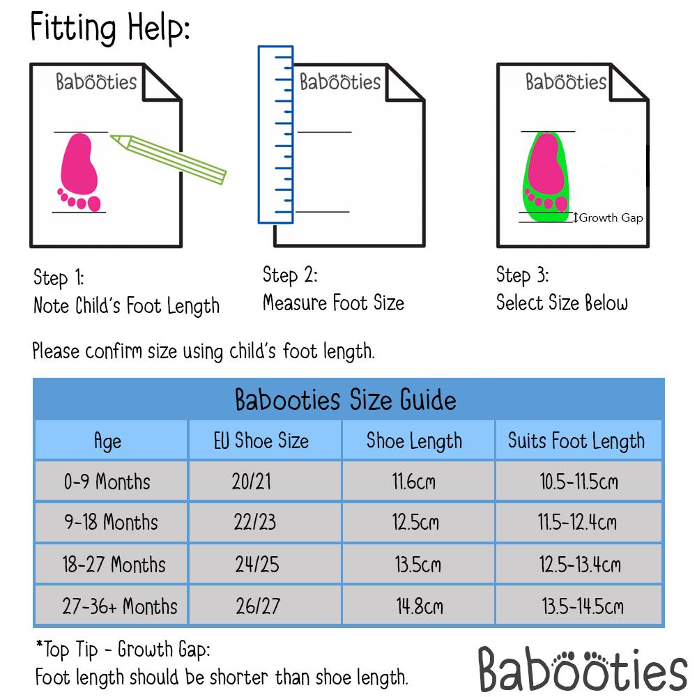 Size Guide Baby Bootie Measurements Original Babooties Grey Soft